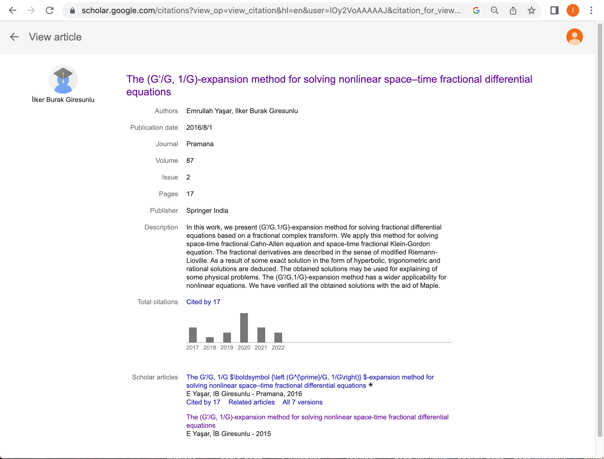 my Google Scholar Citations profile on 2022-11-27